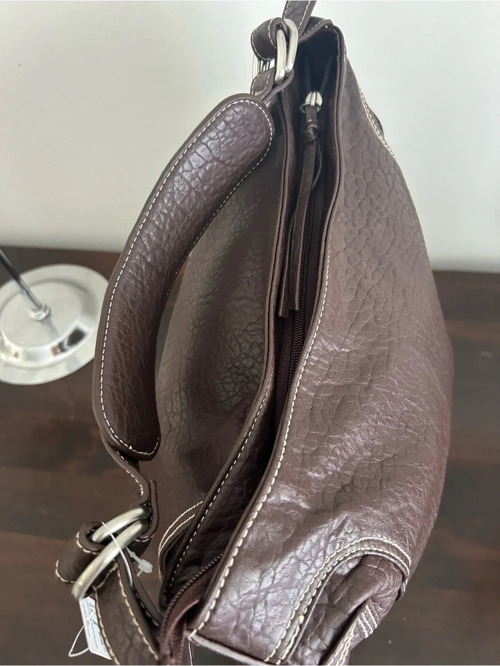 a.n.a. Brown Faux Leather Hobo Shoulder Bag Contrast Stitching Tassel NWT